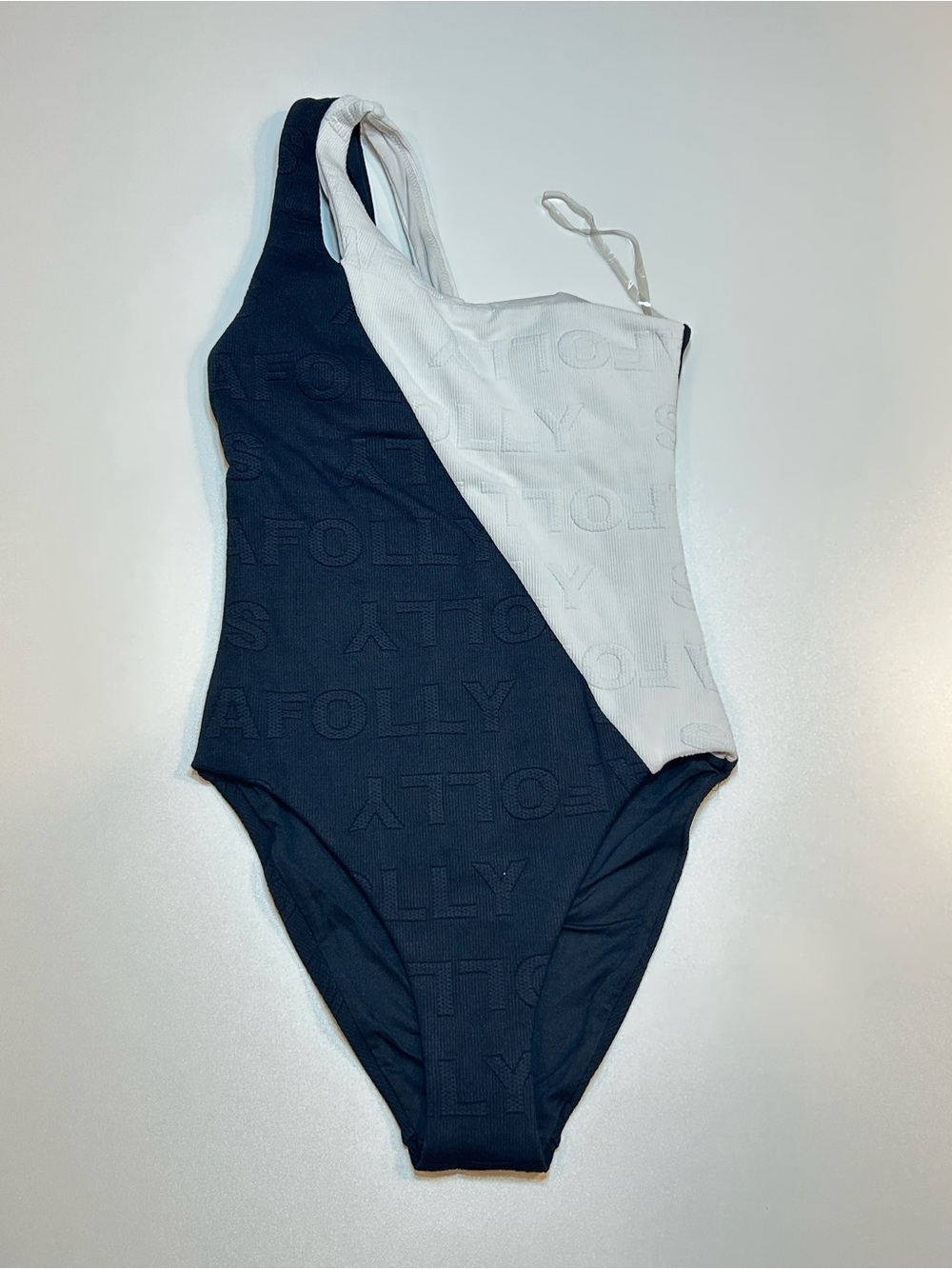 Seafolly One Shoulder Asymmetrical Monogram One-Piece Swimsuit Black White